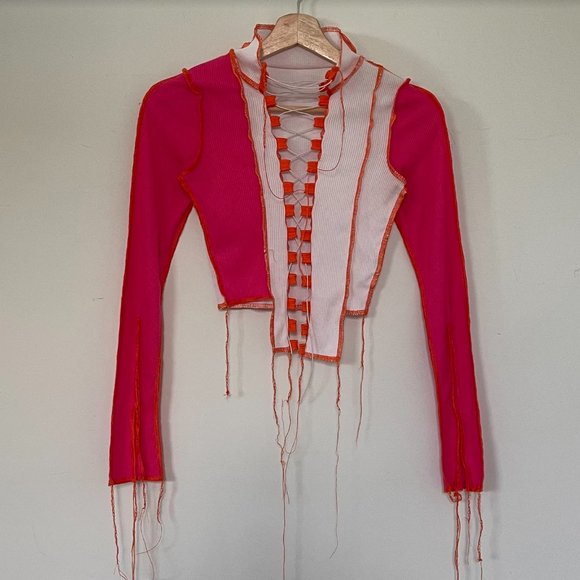 Tops - Pink Distressed Crop Top